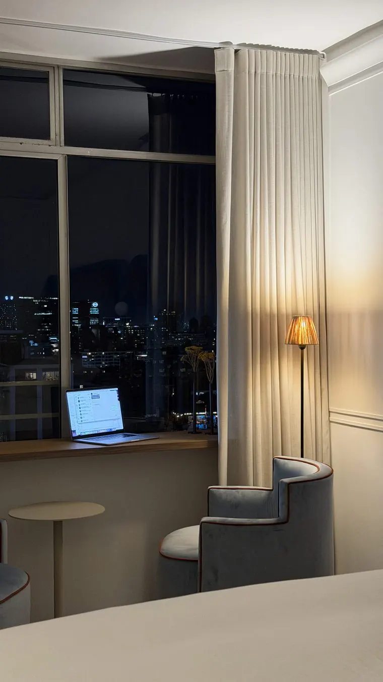 The city at night, from the desk